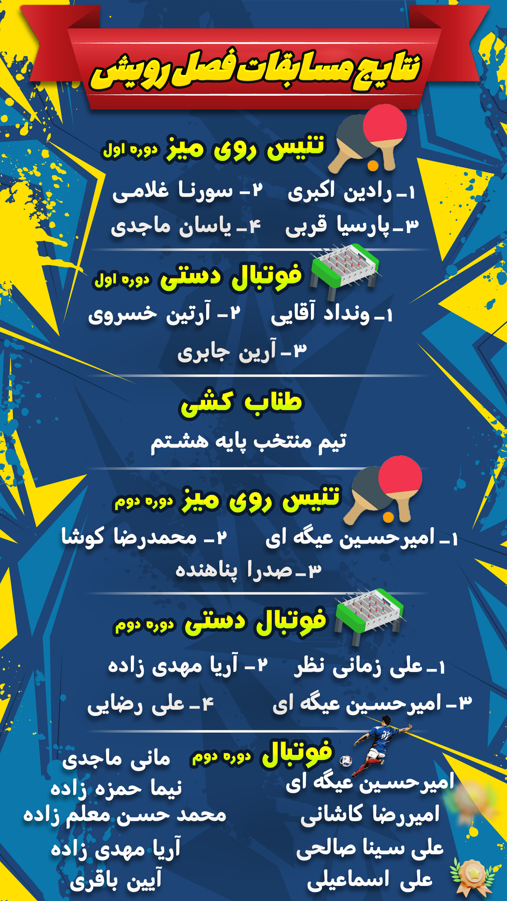 اعلام نتایج مسابقات ورزشی فصل رویش